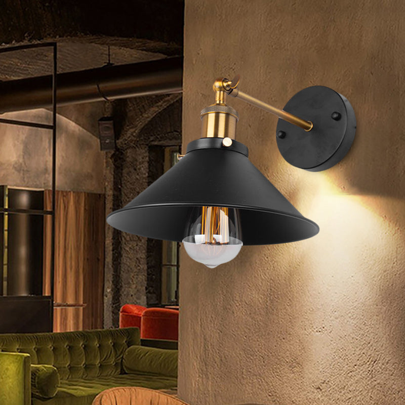 Frendorf | Schwarze Ausführung 1-Glühbirne Wandmontage Industrielle Metall Kegelförmige Wandleuchte für Restaurant