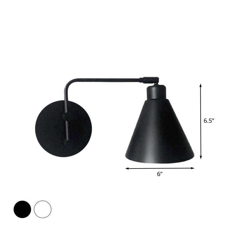 Frendorf | 1-Head Cone Wandleuchte Armatur Landhaus Weiß/Schwarze Ausführung Eisen Drehbar Wandmontage für Wohnzimmer