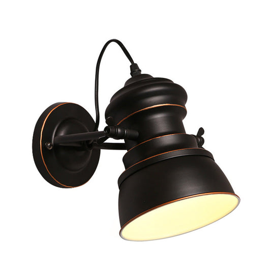 Frendorf | Bell Corner Wandlamp Vintage Metaal 1-Kop Zwarte Afwerking Wandarmatuur met Draaibare Knoop