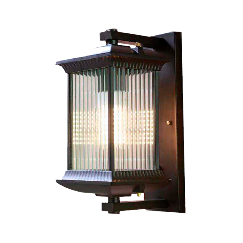 Frendorf | 1 Glühbirne Kubus Wandleuchte Rustikal Dunkelkaffee Klar Geriffelt Glas Wandmontierte Lampe, 9"/10" Breit