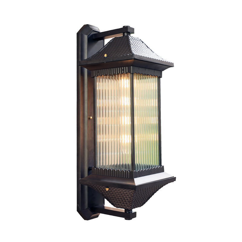 Frendorf | 1 Glühbirne Kubus Wandleuchte Rustikal Dunkelkaffee Klar Geriffelt Glas Wandmontierte Lampe, 9"/10" Breit