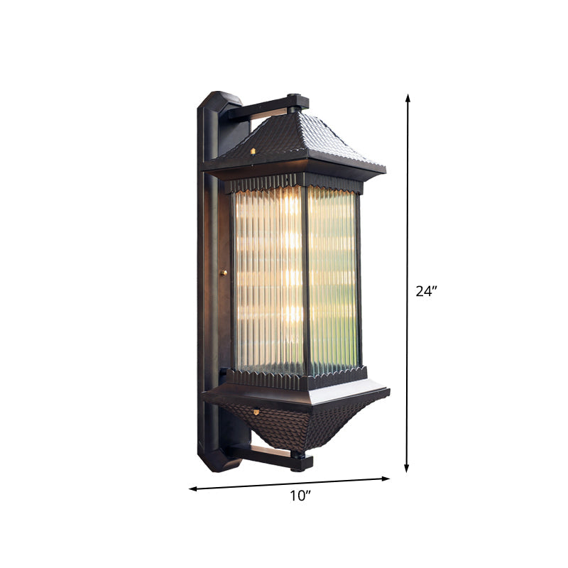 Frendorf | 1 Glühbirne Kubus Wandleuchte Rustikal Dunkelkaffee Klar Geriffelt Glas Wandmontierte Lampe, 9"/10" Breit