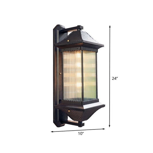 Frendorf | 1 Glühbirne Kubus Wandleuchte Rustikal Dunkelkaffee Klar Geriffelt Glas Wandmontierte Lampe, 9"/10" Breit