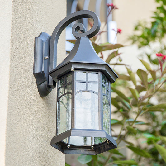 Frendorf | Seedy Glass Zwarte Wandlamp Lantaarn 1-Lichts Rustieke Wandlamp Fixture voor Porch Tuin