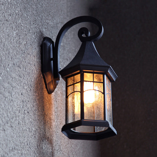 Frendorf | Seedy Glass Zwarte Wandlamp Lantaarn 1-Lichts Rustieke Wandlamp Fixture voor Porch Tuin