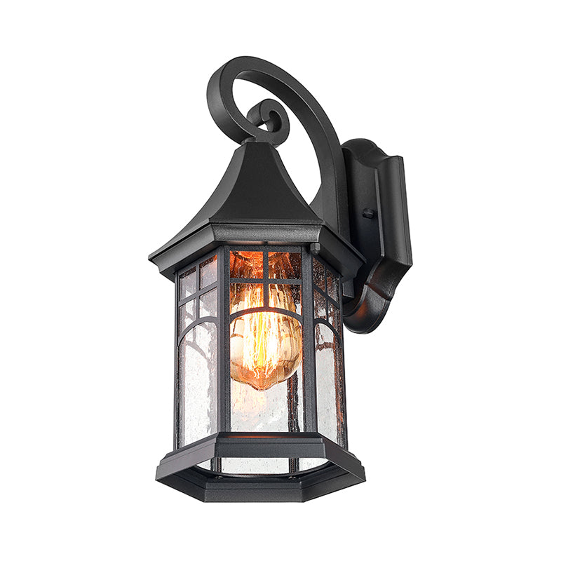 Frendorf | Seedy Glass Zwarte Wandlamp Lantaarn 1-Lichts Rustieke Wandlamp Fixture voor Porch Tuin