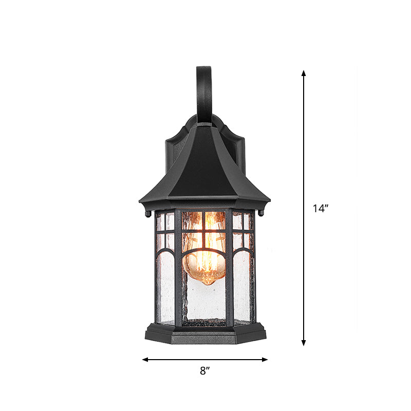 Frendorf | Seedy Glass Zwarte Wandlamp Lantaarn 1-Lichts Rustieke Wandlamp Fixture voor Porch Tuin