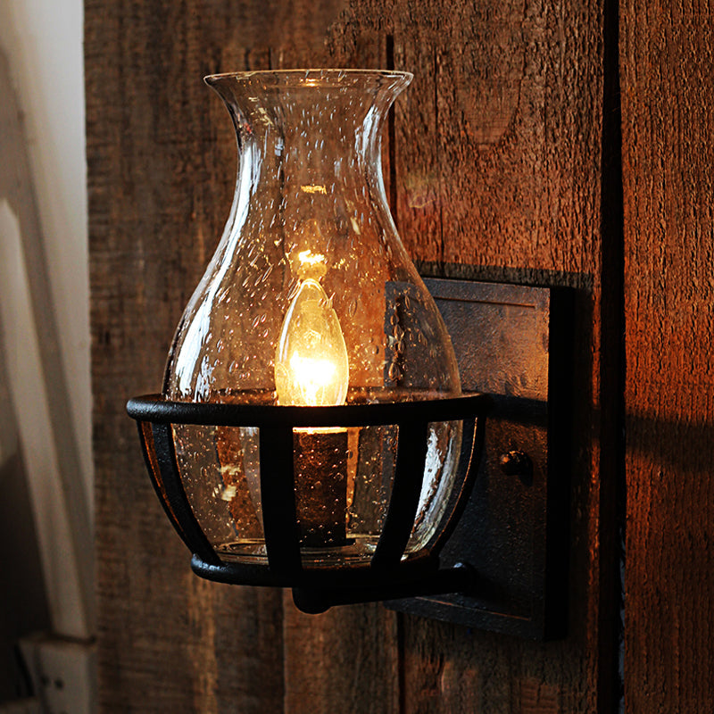 Frendorf | Eén Peertje Wandlamp Verlichting Fles Shade Gezaagd Glas Industrieel Woonkamer Verlichtingsarmatuur in Zwart