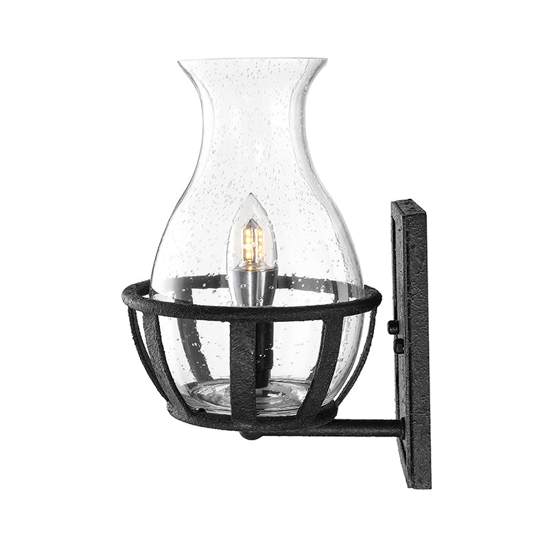 Frendorf | Eén Peertje Wandlamp Verlichting Fles Shade Gezaagd Glas Industrieel Woonkamer Verlichtingsarmatuur in Zwart