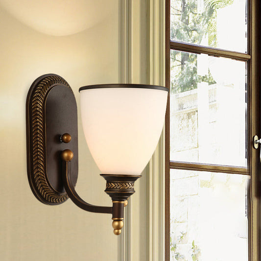 Frendorf | Bowl Shade Opal Glas Muur Gemonteerde Lamp Rustieke Enkele Peertje Slaapkamer Wandlamp Licht in Brons