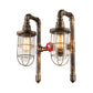 Frendorf | Nautical Wire Frame Wandlamp met Binnenheldere Glazen Schaal en Ventiel 2 Lampen IJzeren Wandverlichting in Vintage Messing