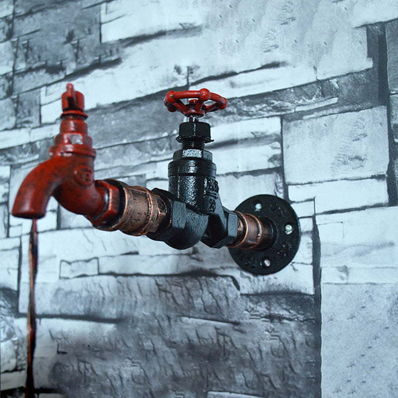Frendorf | Steampunk Stil Open Glühbirne Wandhängelampe mit Wasserhahn 1 Licht Eisen Wandmontage Leuchte in Bronze