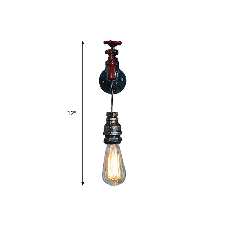 Frendorf | Steampunk Stil Open Glühbirne Wandhängelampe mit Wasserhahn 1 Licht Eisen Wandmontage Leuchte in Bronze