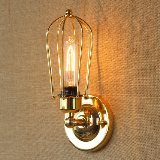 Frendorf | 1 Kopf Mini Wand Leuchte mit Käfigschirm Vintage Stil Dunkelrost/Messing Metall Wandlampe für Wohnzimmer