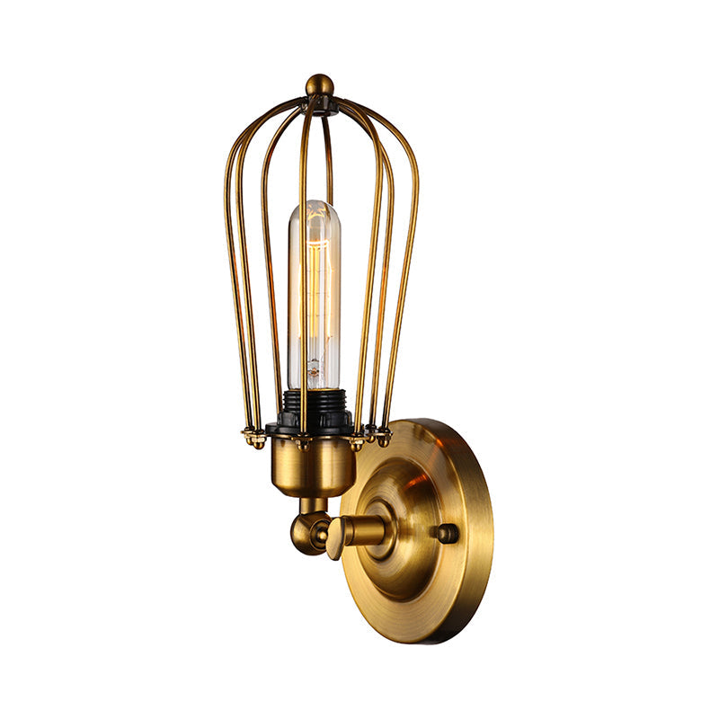 Frendorf | 1 Kopf Mini Wand Leuchte mit Käfigschirm Vintage Stil Dunkelrost/Messing Metall Wandlampe für Wohnzimmer