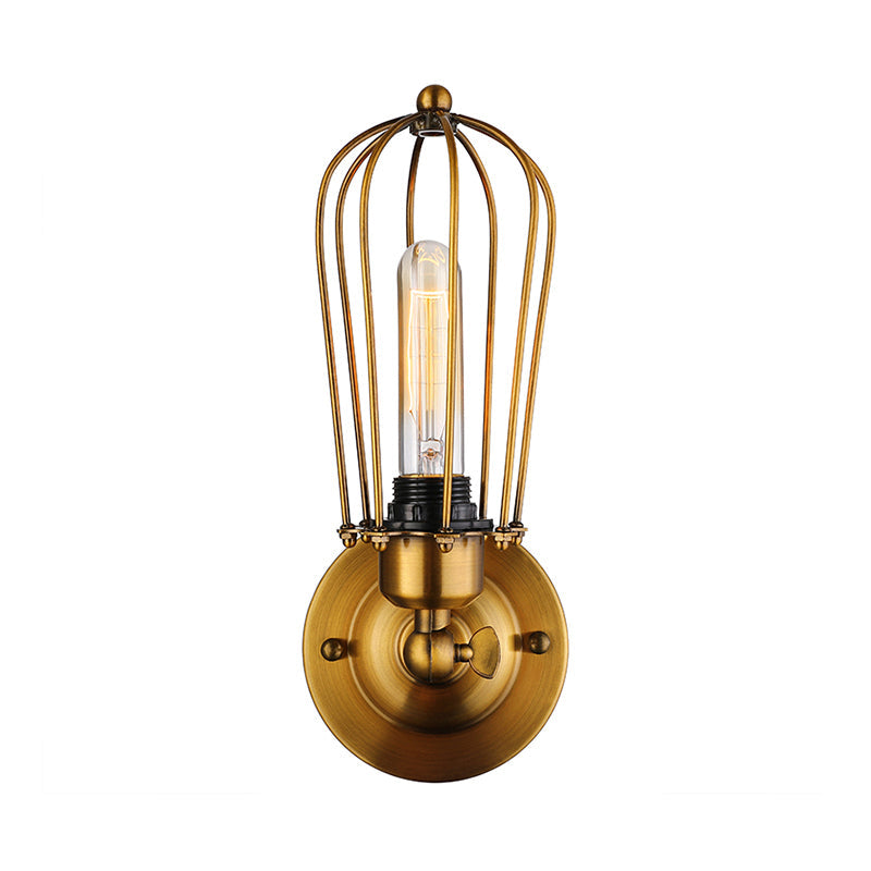 Frendorf | 1 Kopf Mini Wand Leuchte mit Käfigschirm Vintage Stil Dunkelrost/Messing Metall Wandlampe für Wohnzimmer