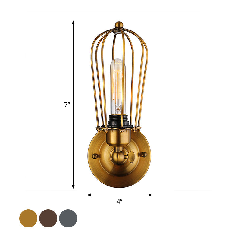 Frendorf | 1 Kopf Mini Wand Leuchte mit Käfigschirm Vintage Stil Dunkelrost/Messing Metall Wandlampe für Wohnzimmer