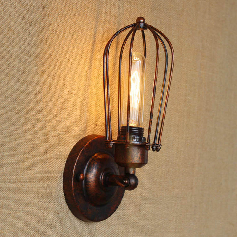 Frendorf | 1 Kopf Mini Wand Leuchte mit Käfigschirm Vintage Stil Dunkelrost/Messing Metall Wandlampe für Wohnzimmer