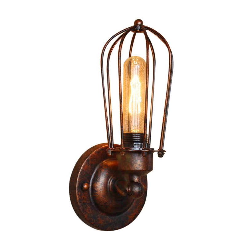 Frendorf | 1 Kopf Mini Wand Leuchte mit Käfigschirm Vintage Stil Dunkelrost/Messing Metall Wandlampe für Wohnzimmer