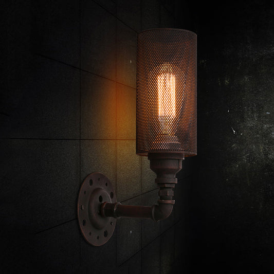 Frendorf | Metallische Zylinder Wandbeleuchtung mit Maschenbild Vintage Stilvolle 1 Licht Restaurant Wandmontage Licht in Schwarz
