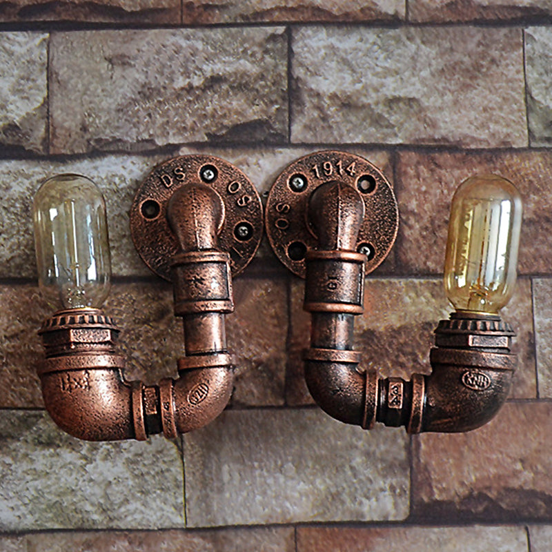 Frendorf | 1 Light Wall Mount Light Rustic Stylish Pipe Metal Wall Lighting with Exposed Bulb in Aged Copper