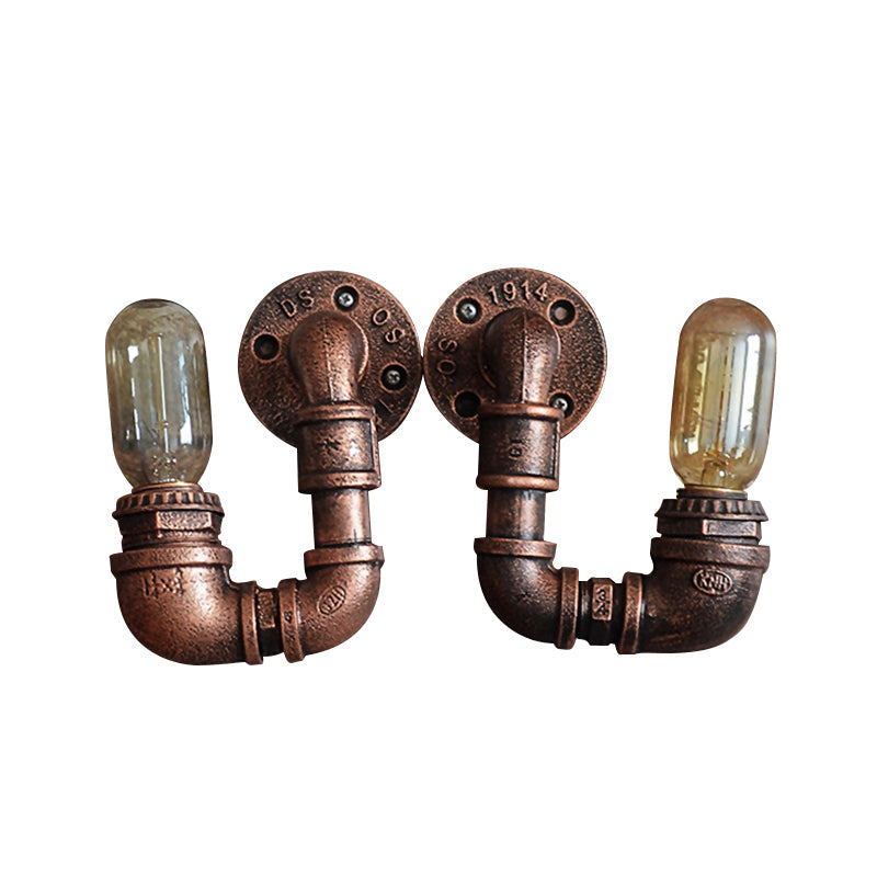 Frendorf | 1 Light Wall Mount Light Rustic Stylish Pipe Metal Wall Lighting with Exposed Bulb in Aged Copper