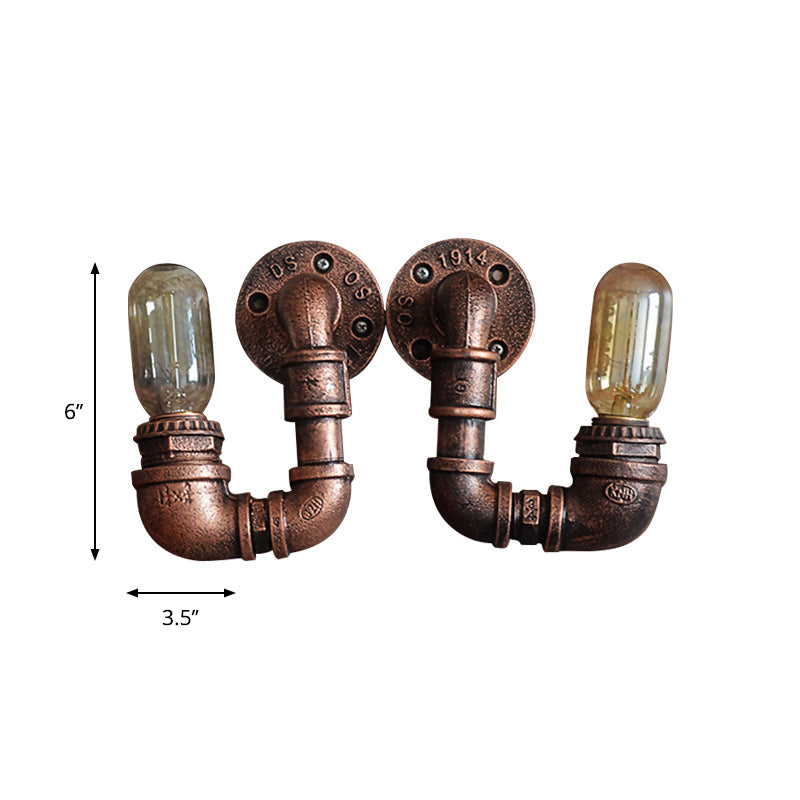 Frendorf | 1 Light Wall Mount Light Rustic Stylish Pipe Metal Wall Lighting with Exposed Bulb in Aged Copper