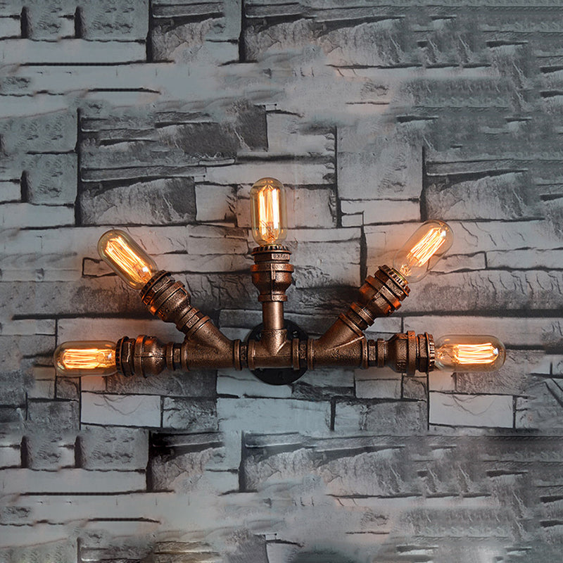 Frendorf | 2/3/4 Köpfe Expose Glühbirne Wandbeleuchtung mit Rohrdesign Rustikales Wetterkupfer Schmiedeeisen Wandlampe
