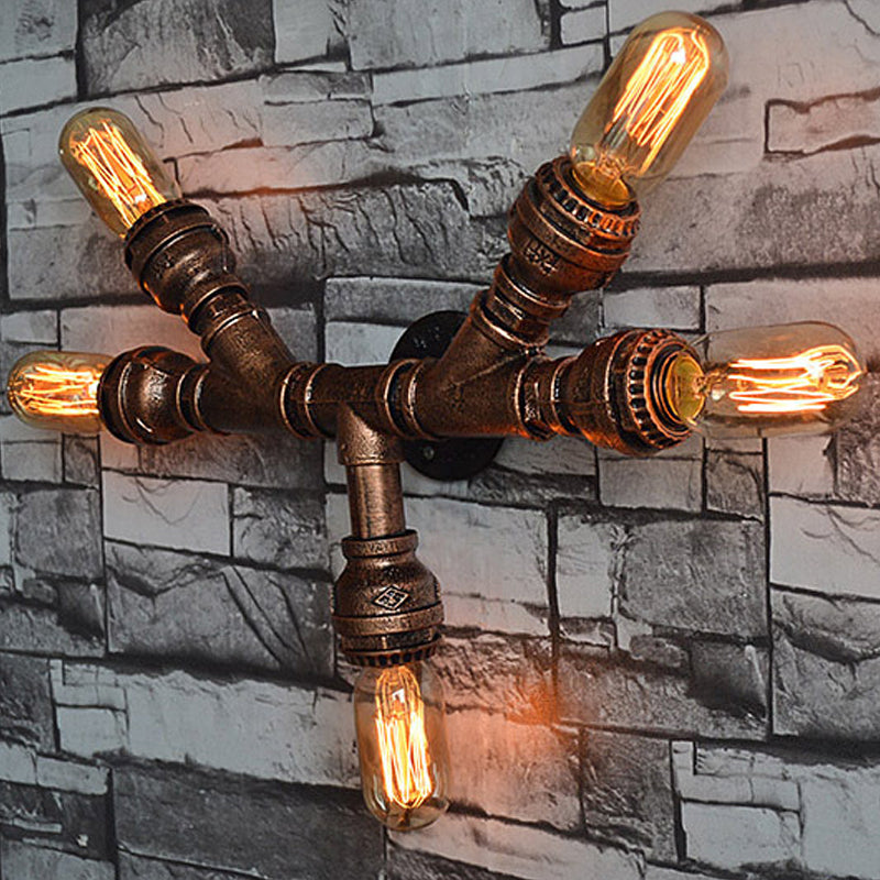 Frendorf | 2/3/4 Köpfe Expose Glühbirne Wandbeleuchtung mit Rohrdesign Rustikales Wetterkupfer Schmiedeeisen Wandlampe