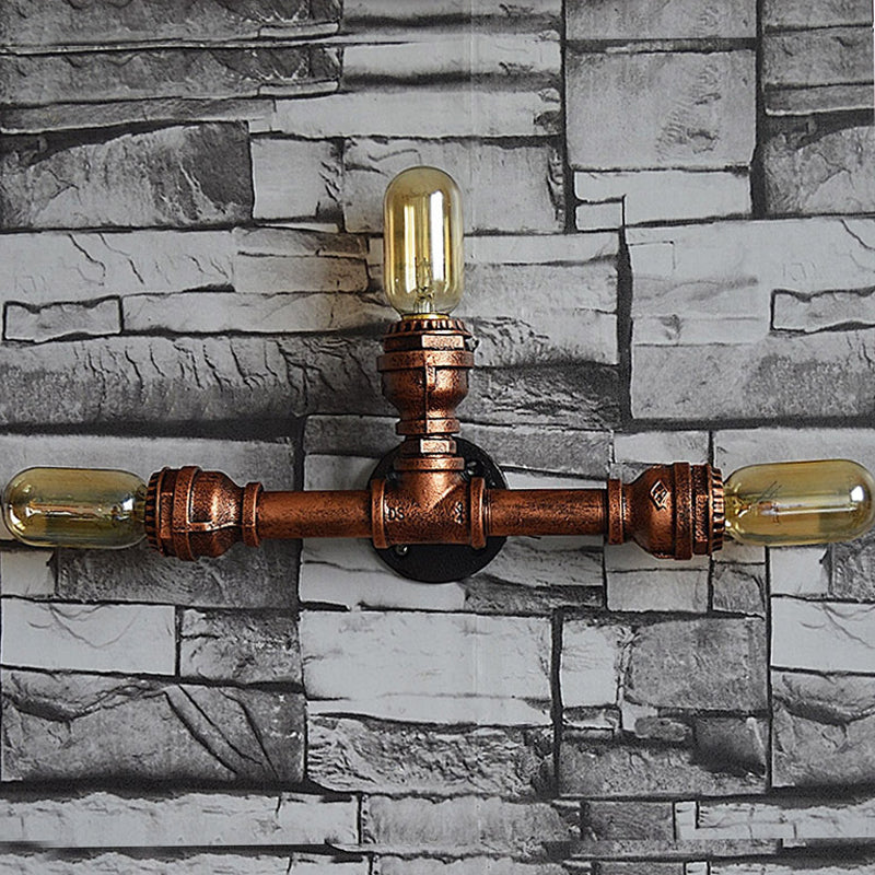 Frendorf | 2/3/4 Köpfe Expose Glühbirne Wandbeleuchtung mit Rohrdesign Rustikales Wetterkupfer Schmiedeeisen Wandlampe