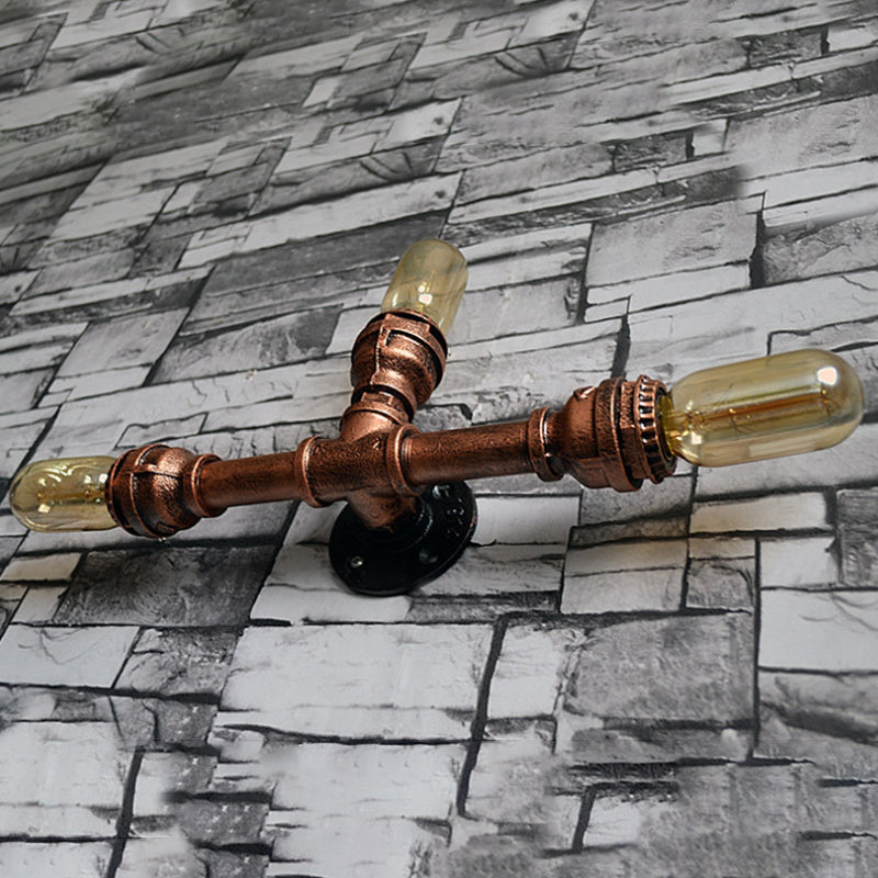 Frendorf | 2/3/4 Köpfe Expose Glühbirne Wandbeleuchtung mit Rohrdesign Rustikales Wetterkupfer Schmiedeeisen Wandlampe