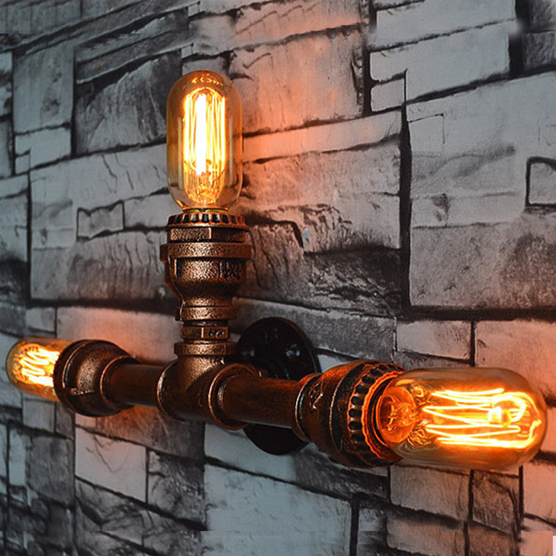 Frendorf | 2/3/4 Köpfe Expose Glühbirne Wandbeleuchtung mit Rohrdesign Rustikales Wetterkupfer Schmiedeeisen Wandlampe
