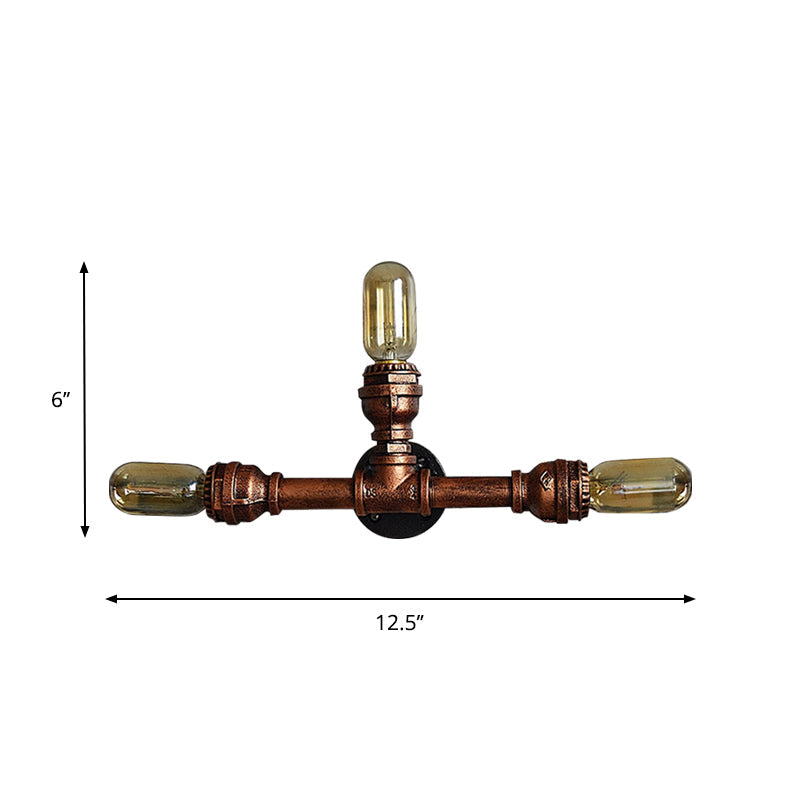 Frendorf | 2/3/4 Köpfe Expose Glühbirne Wandbeleuchtung mit Rohrdesign Rustikales Wetterkupfer Schmiedeeisen Wandlampe