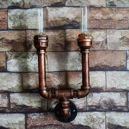 Frendorf | 2/3/4 Köpfe Expose Glühbirne Wandbeleuchtung mit Rohrdesign Rustikales Wetterkupfer Schmiedeeisen Wandlampe