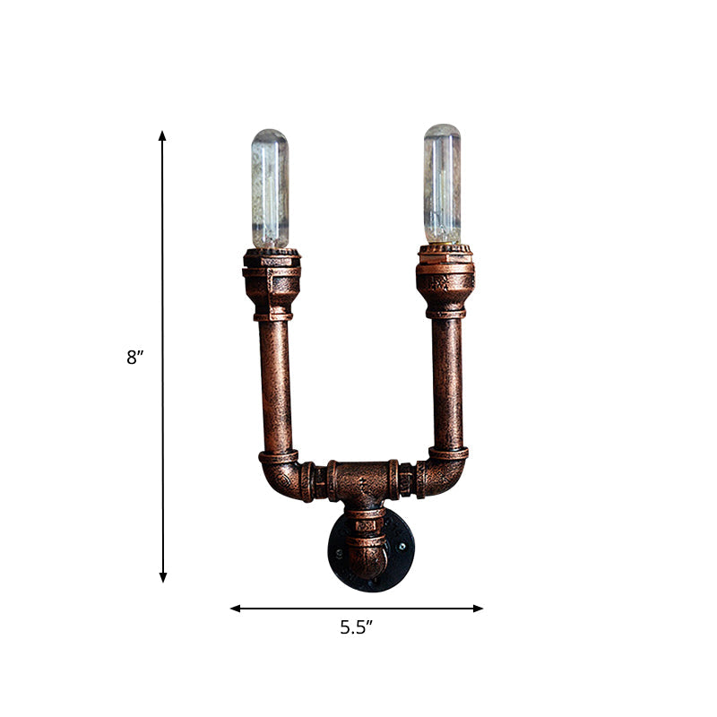 Frendorf | 2/3/4 Köpfe Expose Glühbirne Wandbeleuchtung mit Rohrdesign Rustikales Wetterkupfer Schmiedeeisen Wandlampe