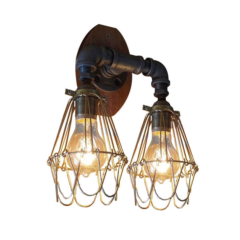 Frendorf | Warehouse U Vormige Wandlamp met Draadbeschermer en Pijp 2 Lichten Metallic Wandlamp in Messing