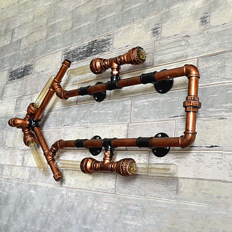 Frendorf | 6 Glühbirnen Pfeilförmige Wandlampe mit Rohr Retro Industriel Bronze Schmiedeeisen Wandlampe für Badezimmer