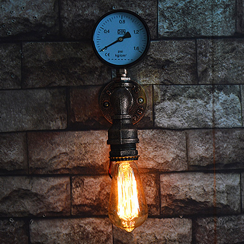Frendorf | Kupferrohr-Wandlampe mit Manometer/Ventil-Dekoration Rustikaler Stil Metall 1 Licht Wohnzimmer Wandmontage Licht