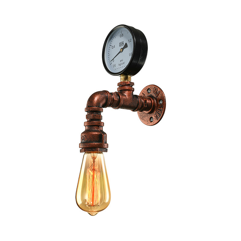 Frendorf | Kupferrohr-Wandlampe mit Manometer/Ventil-Dekoration Rustikaler Stil Metall 1 Licht Wohnzimmer Wandmontage Licht