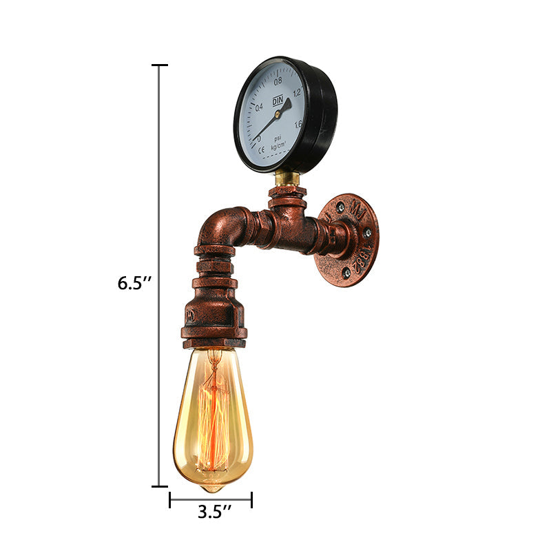 Frendorf | Kupferrohr-Wandlampe mit Manometer/Ventil-Dekoration Rustikaler Stil Metall 1 Licht Wohnzimmer Wandmontage Licht
