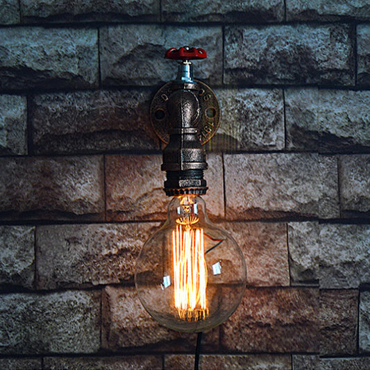 Frendorf | Kupferrohr-Wandlampe mit Manometer/Ventil-Dekoration Rustikaler Stil Metall 1 Licht Wohnzimmer Wandmontage Licht