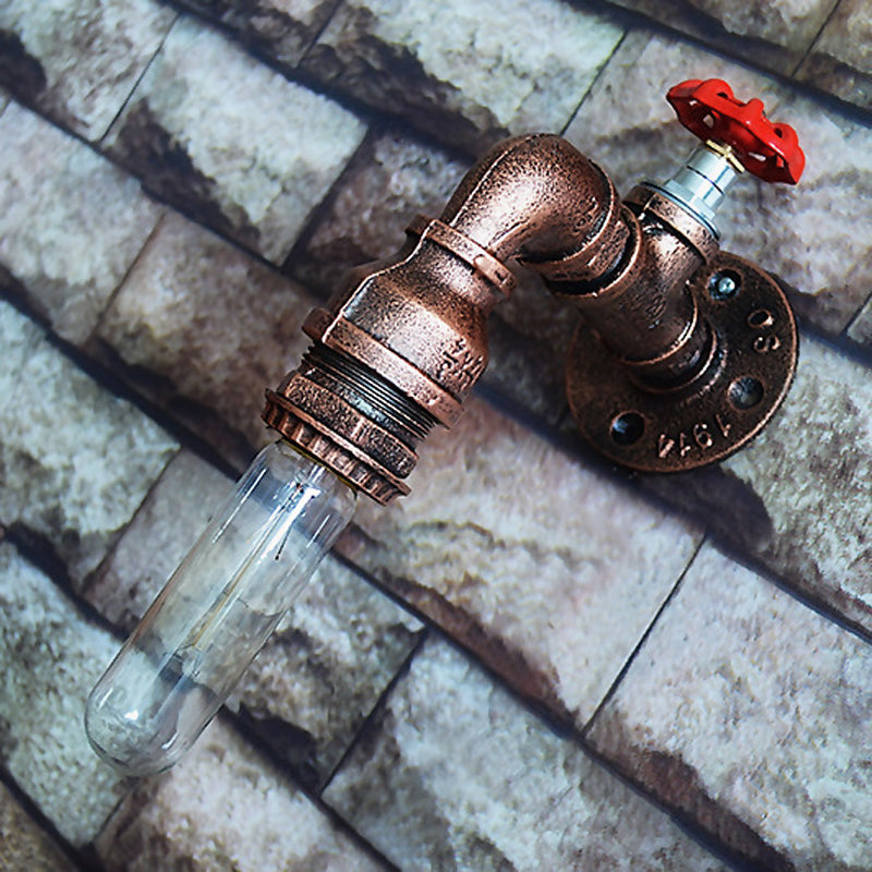Frendorf | Kupferrohr-Wandlampe mit Manometer/Ventil-Dekoration Rustikaler Stil Metall 1 Licht Wohnzimmer Wandmontage Licht