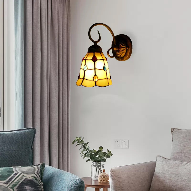 Frendorf | Mini Wandleuchte Tiffany-Stil Buntglas Einzelne Licht Wandmontage Licht für Schlafzimmer
