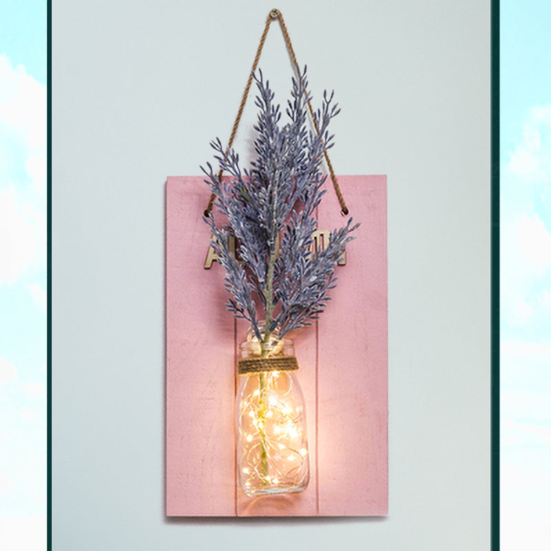 Frendorf | Roze Bloem/Tak Muur String Licht Rustieke Glazen Pot Twinkle Licht voor Café Restaurant