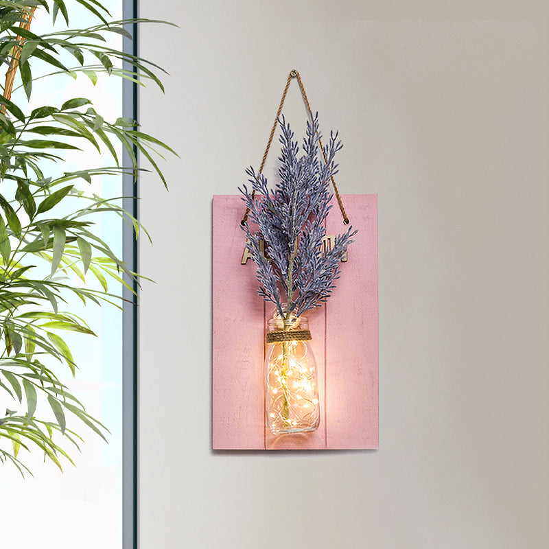 Frendorf | Roze Bloem/Tak Muur String Licht Rustieke Glazen Pot Twinkle Licht voor Café Restaurant