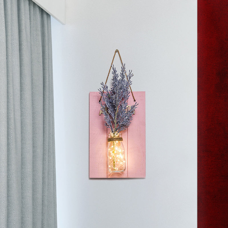 Frendorf | Roze Bloem/Tak Muur String Licht Rustieke Glazen Pot Twinkle Licht voor Café Restaurant