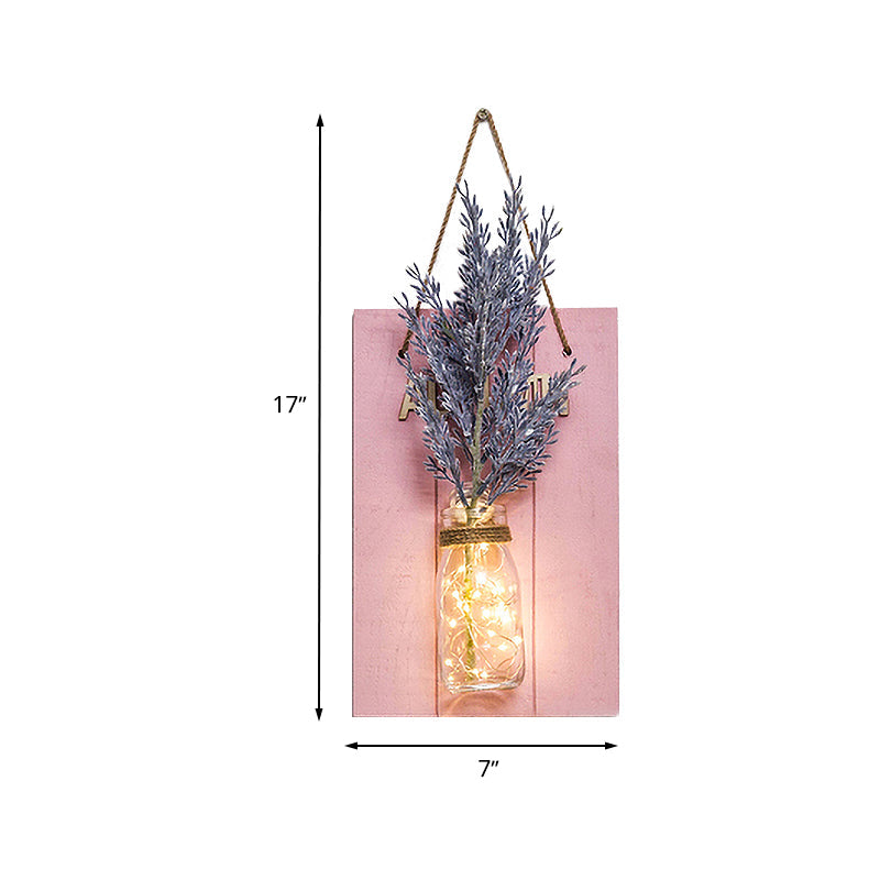 Frendorf | Roze Bloem/Tak Muur String Licht Rustieke Glazen Pot Twinkle Licht voor Café Restaurant