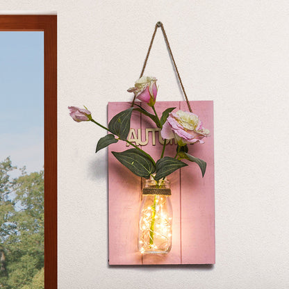 Frendorf | Roze Bloem/Tak Muur String Licht Rustieke Glazen Pot Twinkle Licht voor Café Restaurant