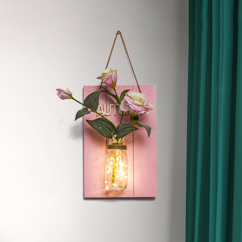 Frendorf | Roze Bloem/Tak Muur String Licht Rustieke Glazen Pot Twinkle Licht voor Café Restaurant