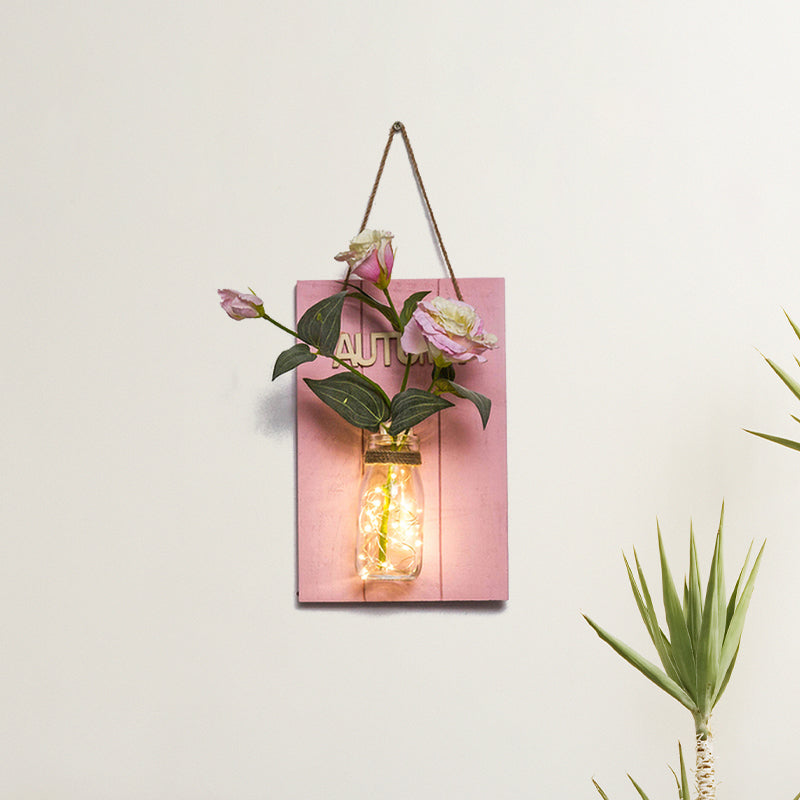 Frendorf | Roze Bloem/Tak Muur String Licht Rustieke Glazen Pot Twinkle Licht voor Café Restaurant